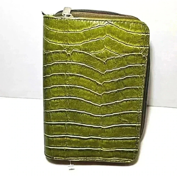 mundi Handbags - Mundi planner purse organizer green crocodile print w. calculator leather…